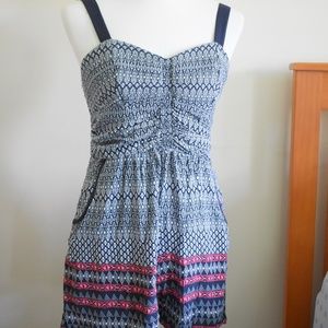 Navy + Pink Printed Sleeveless Romper